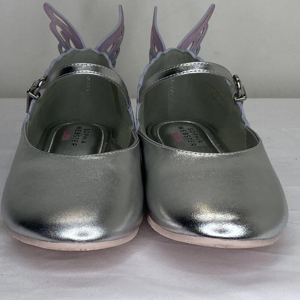 Sophia Webster Mini Girls Evangeline Butterfly Flats – Silver – Size 34 / 3Y